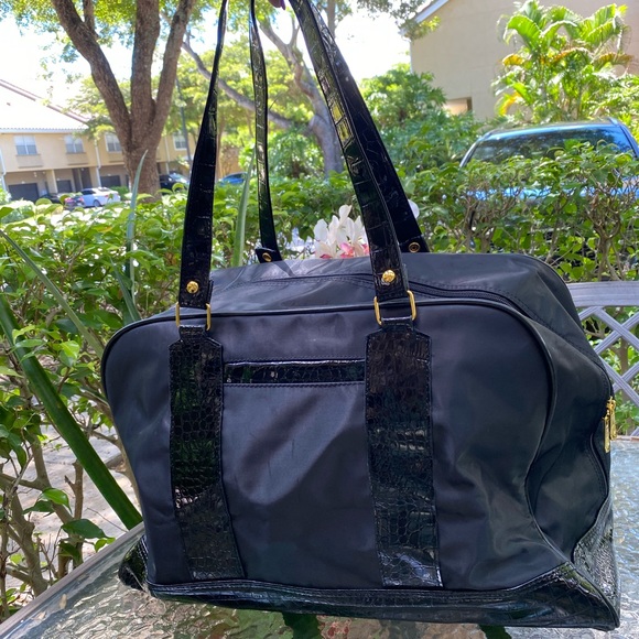 Joy Mangano Black Nylon and Gold Hardware Large Weekender - Picture 4 of 16